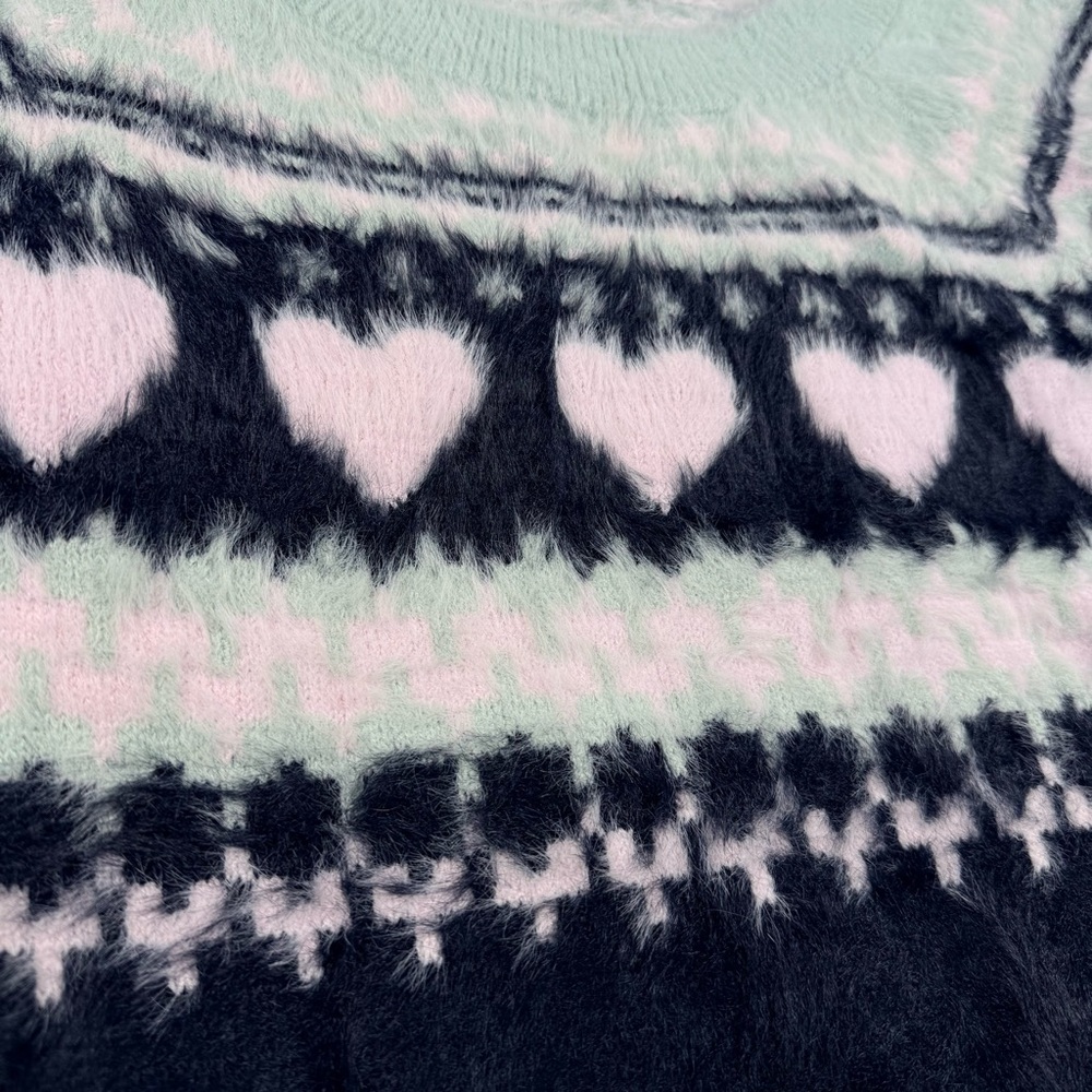 Victoria’s Secret Fuzzy Heart Fair Isle Sweater Mint Small Cozy Soft - Picture 3 of 8
